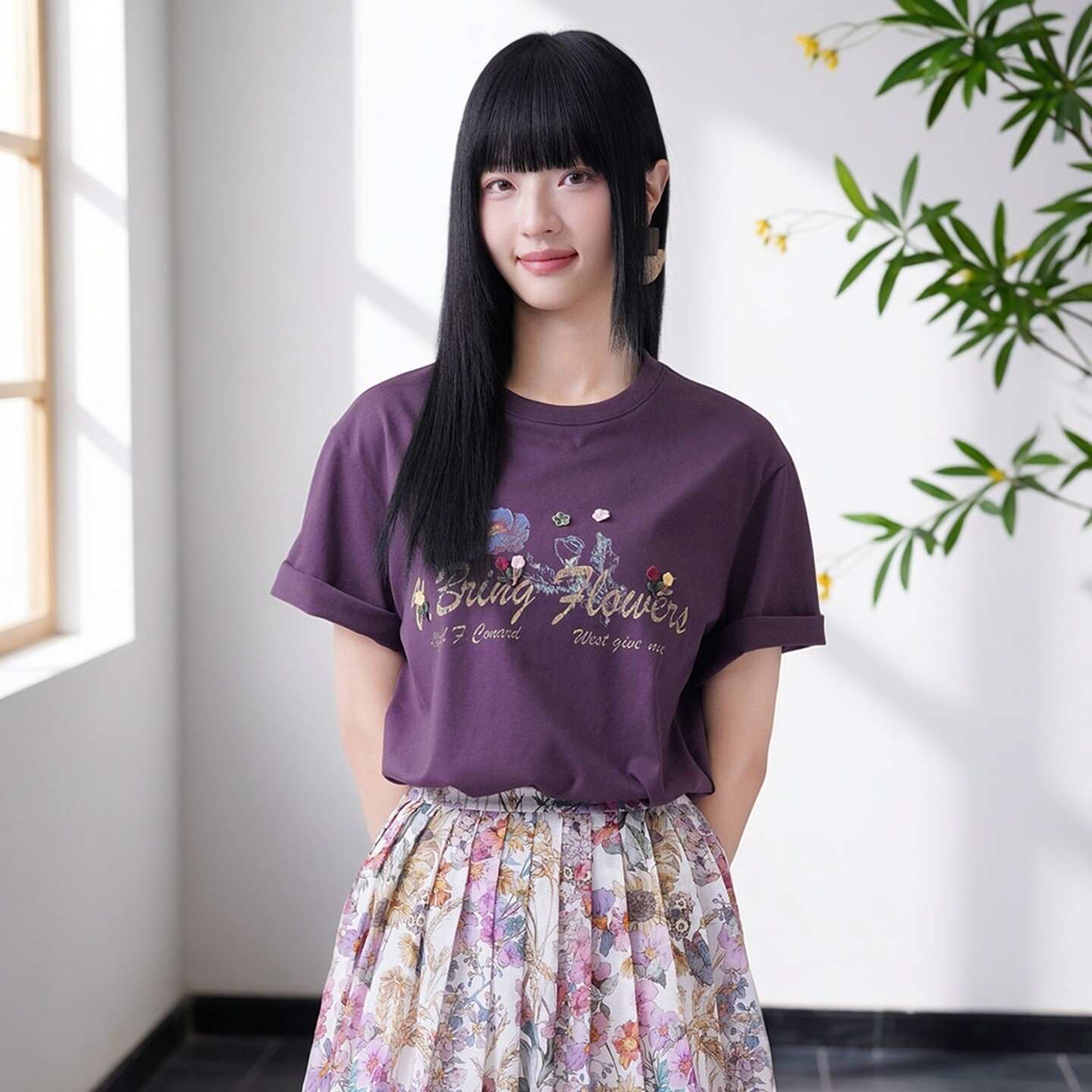 芭依璐2026夏季新款T恤女时尚复古显瘦纯棉绣花休闲宽松短袖上衣