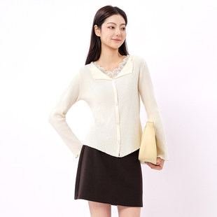 百搭打底衫 修身 女 毛衣蕾丝拼接翻领坑条针织衫 芭依璐2025秋冬新品