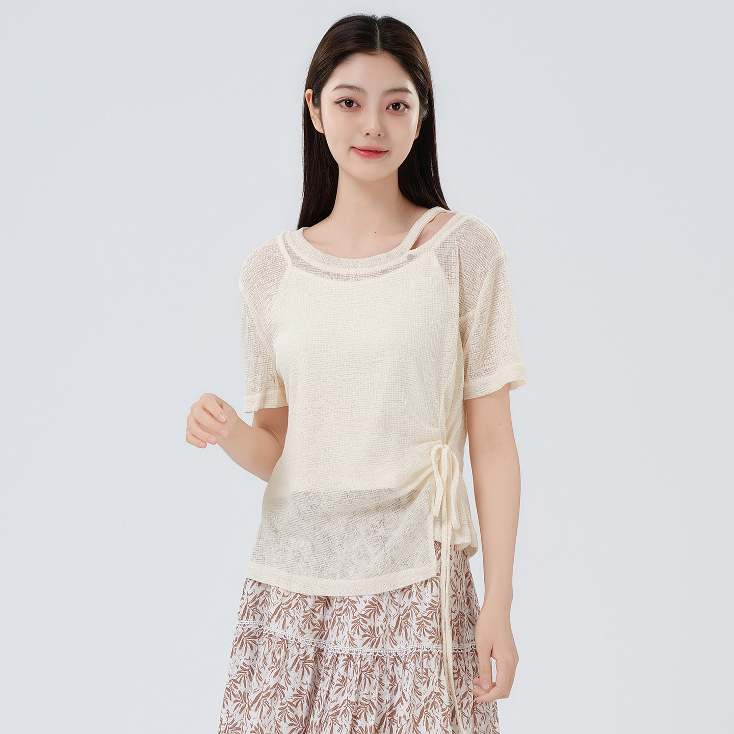 杏色针织衫女吊带罩衫两件套上衣