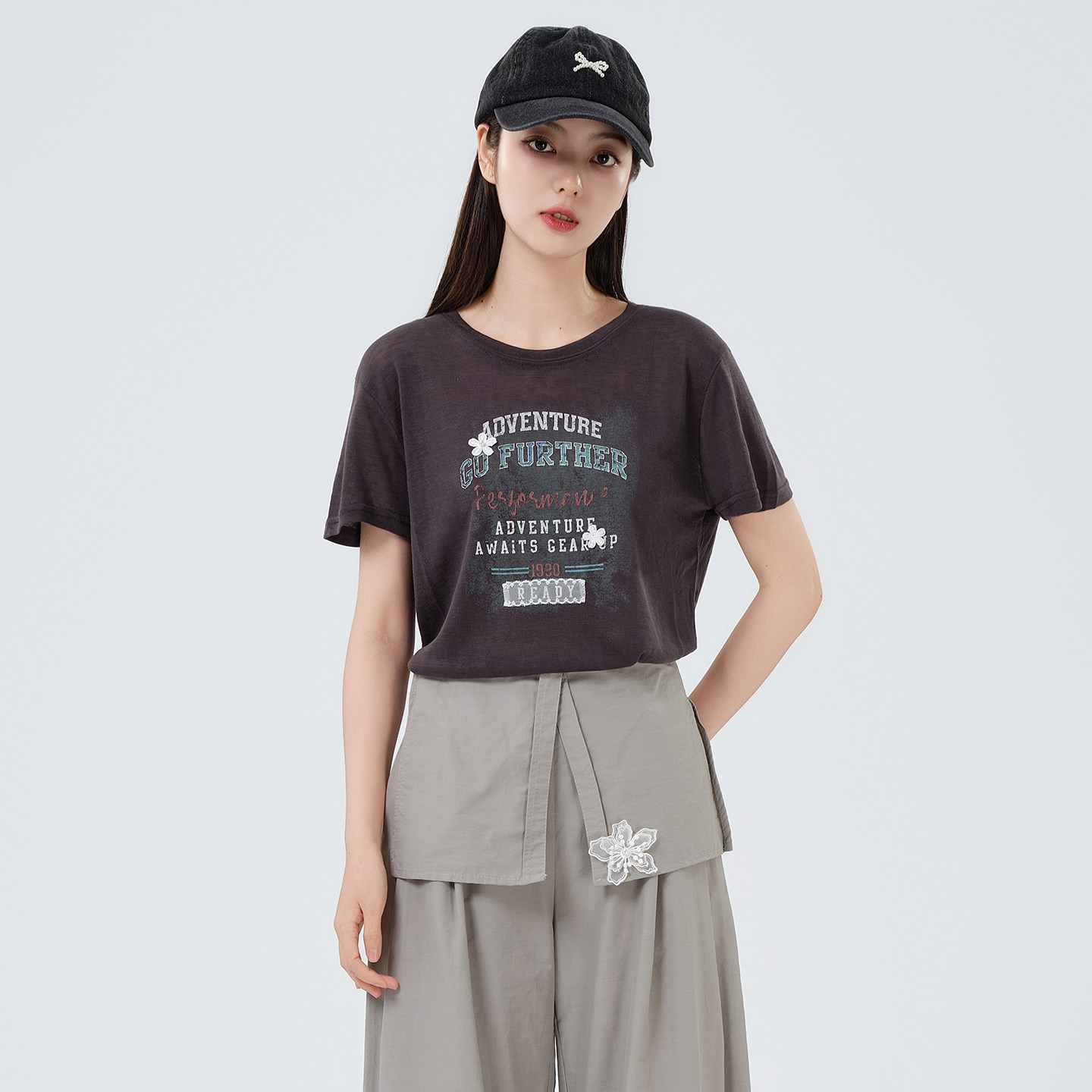 芭依璐短袖T恤女2026夏季新款印花棉质时尚简约百搭圆领上衣女装