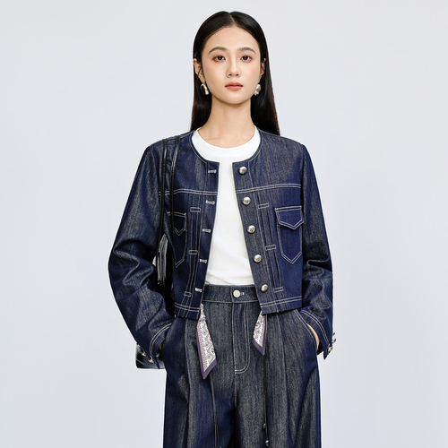 牛仔外套女小个子短款深蓝色上衣