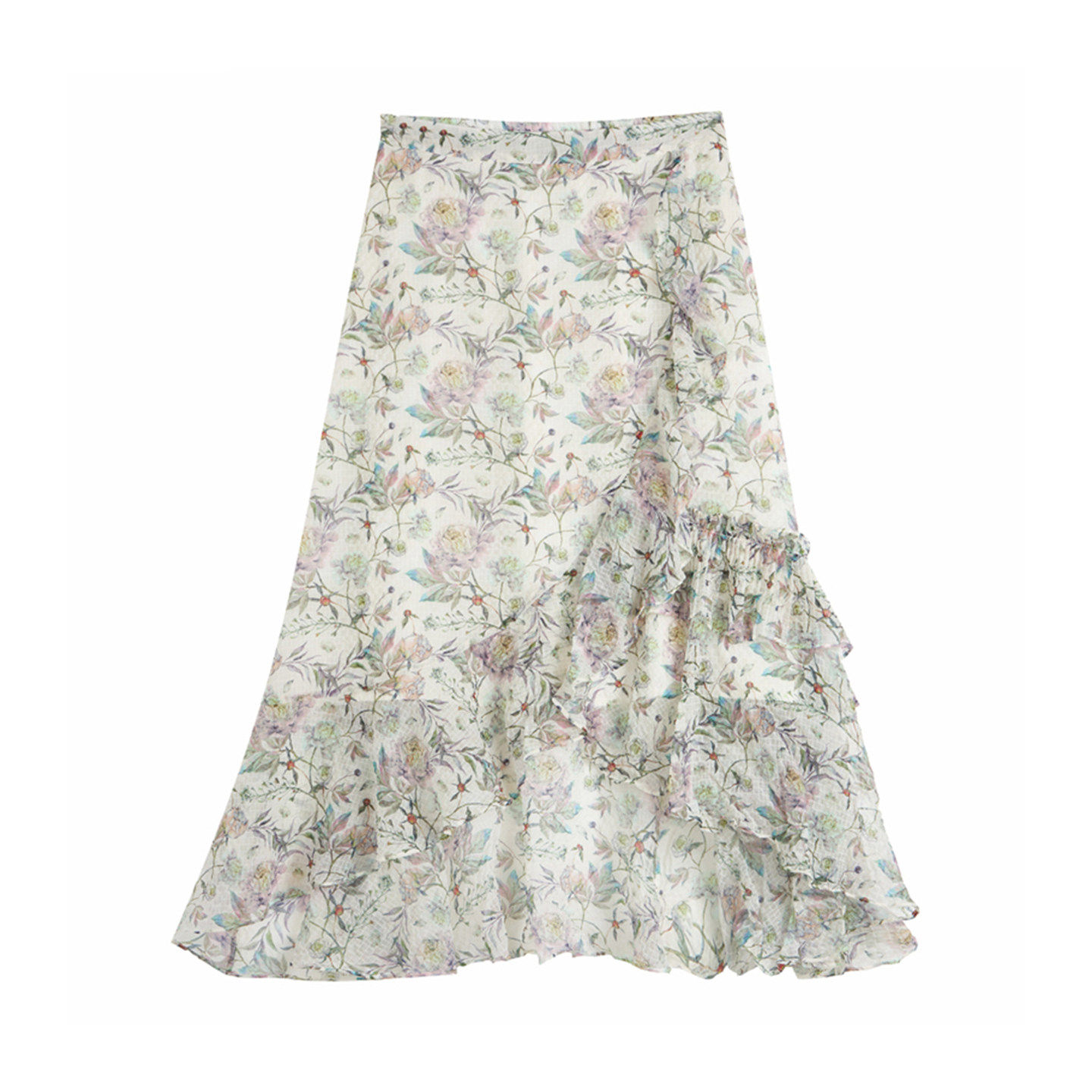 芭依璐2026夏季新款半身裙女时尚印花高腰开叉浪漫花边设计感裙子