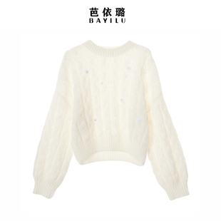 芭依璐2025冬季新款毛衣宽松圆领慵懒风针织衫高级感韩版女羊毛衫
