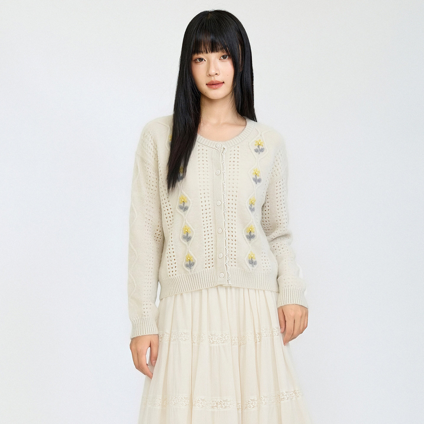 芭依璐羊毛显瘦菱格短款开衫女