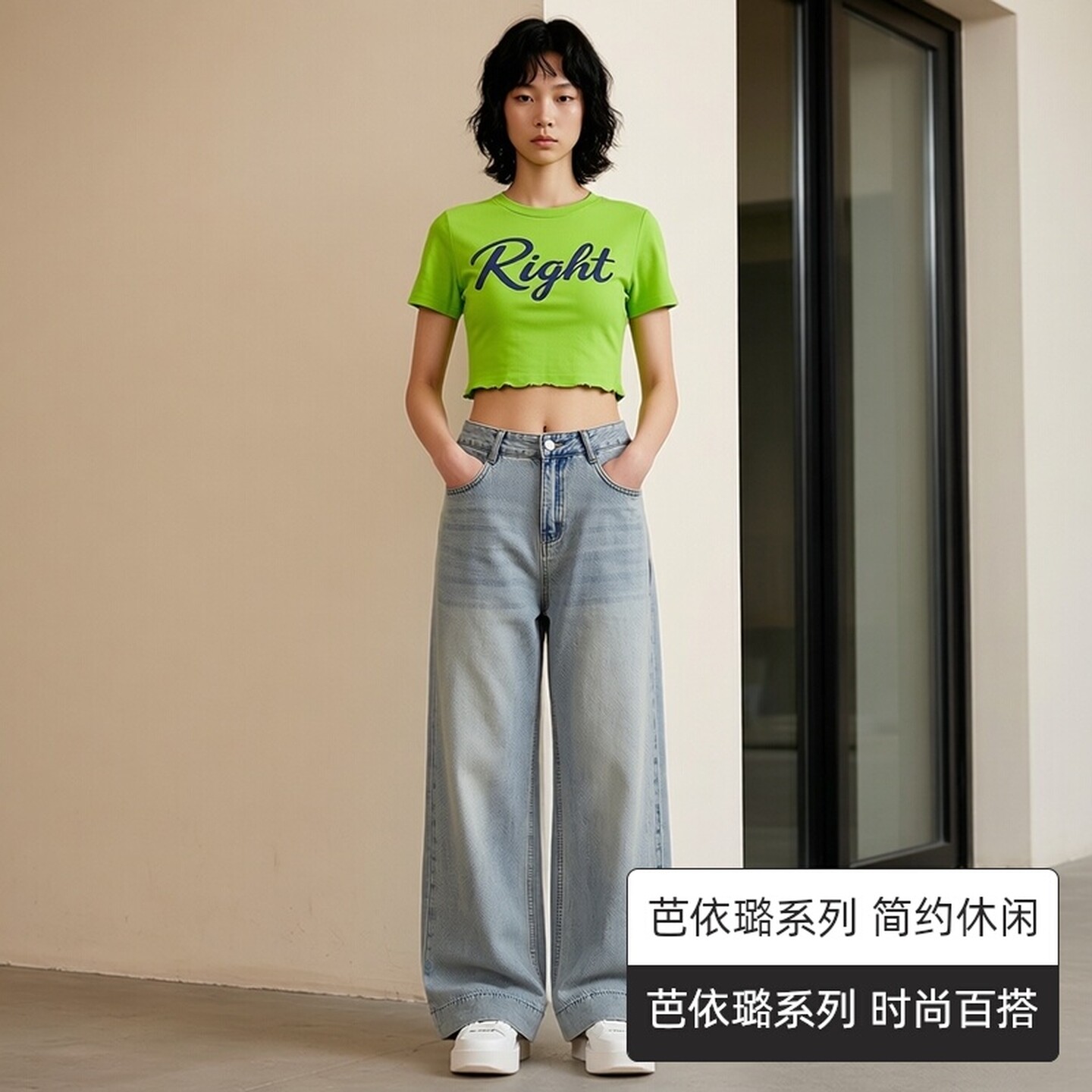 芭依璐2026夏季新款牛仔裤女时尚简约百搭休闲直筒阔腿裤浅色长裤
