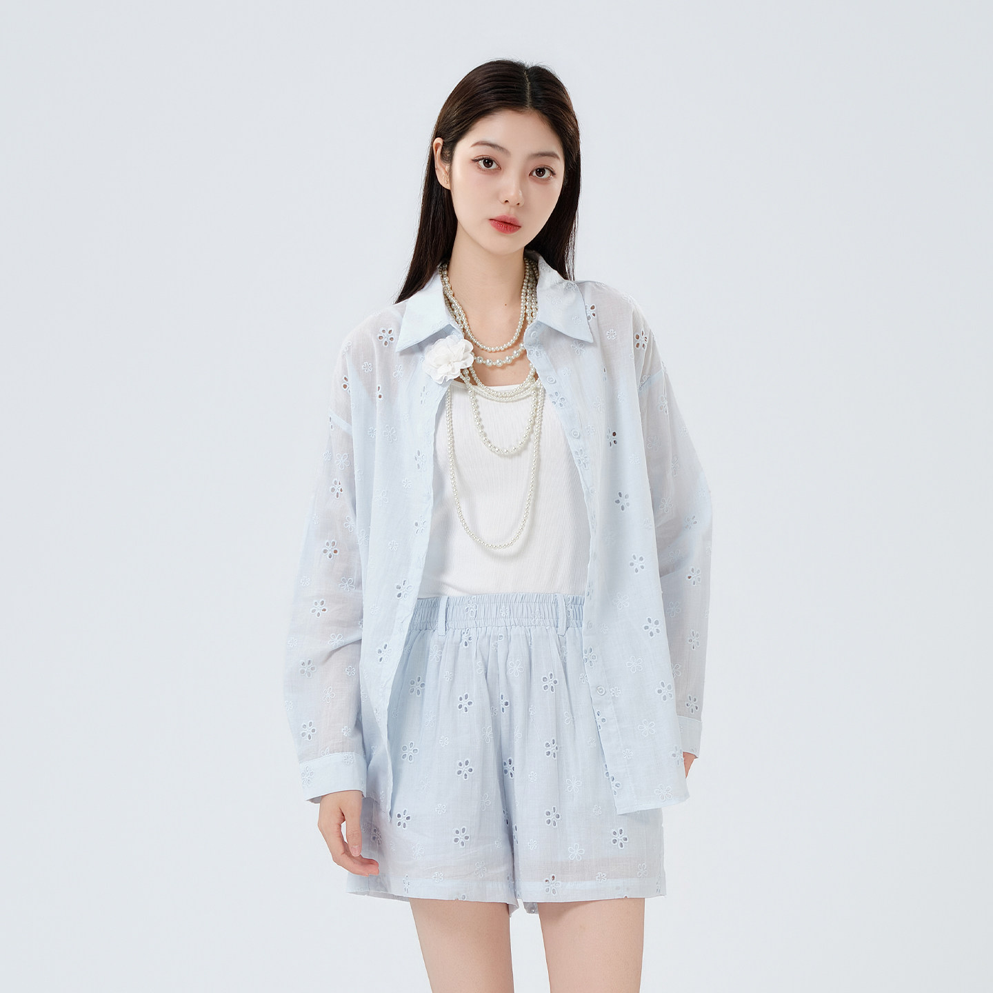 芭依璐法式复古刺绣时尚套装女2026夏季新款设计感衬衫短裤两件套