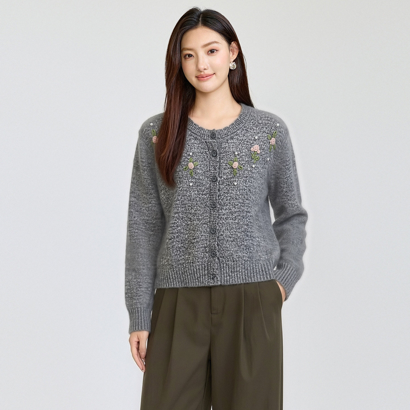 芭依璐秋装羊毛衫显瘦针织开衫女