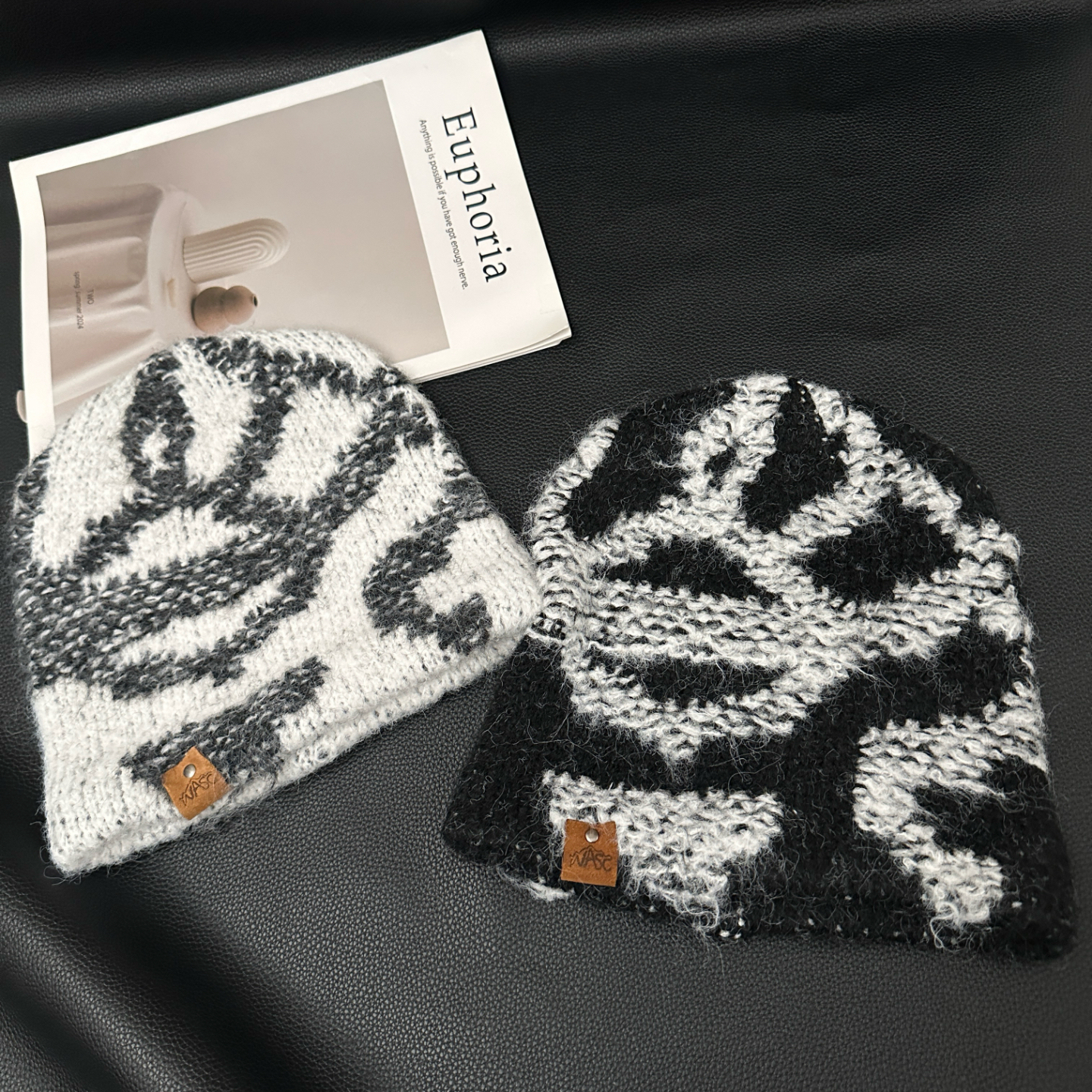 2025美式复古涂鸦混色含羊毛针织套头帽子女秋冬保暖堆堆冷帽男