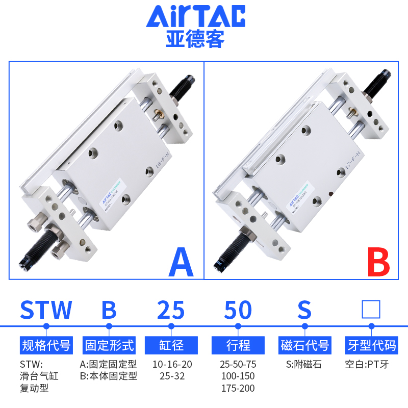 亚德客STW双杆双轴滑台气缸STWASTWB1625X50X75X100X125X150S