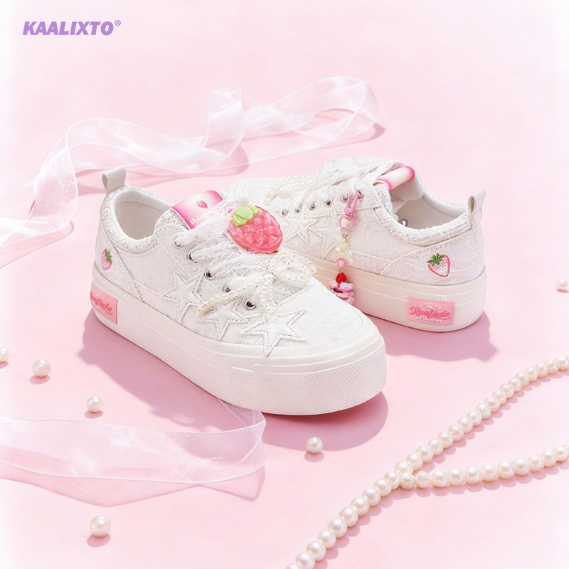kaalixto&SK萱萱星星鞋莓光粉帆布鞋低帮百搭时尚情侣增高正品