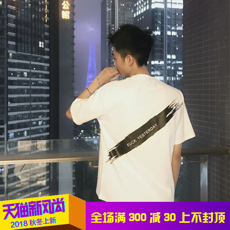 Kaalixto2018春夏文字印花宽松圆领国潮牌情侣款t-shirt短袖男