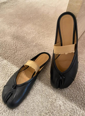 羊皮版~夏季包头半拖鞋女外穿优雅个性分趾猪蹄鞋低跟松紧带凉拖