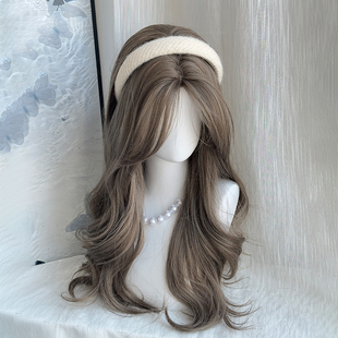 假发女秋冬新款日常薄荷米粽八字中分刘海大波浪长卷发显白全头套