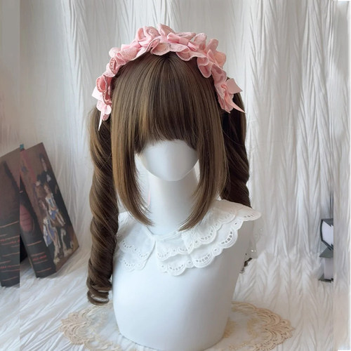 假发女长卷发Lolita萝莉双马尾假发二次元罗马卷带鬓角甜妹全头套