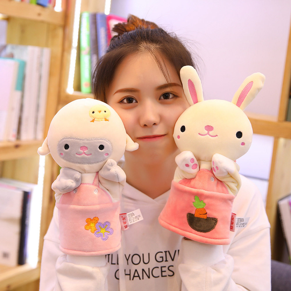 手偶玩具浣熊兔子人物表演腹语互动小娃娃可张嘴动物手套安抚玩偶