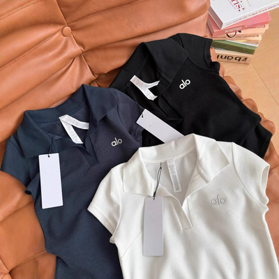 AL0瑜伽T恤夏polo领短袖女修身