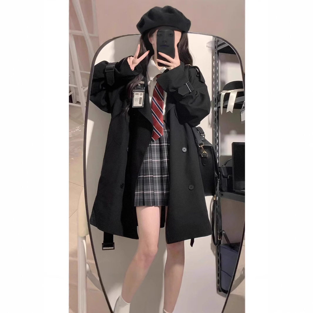 小个子风衣女早春秋新款韩系高级感英伦风中长款双层薄款大衣外套