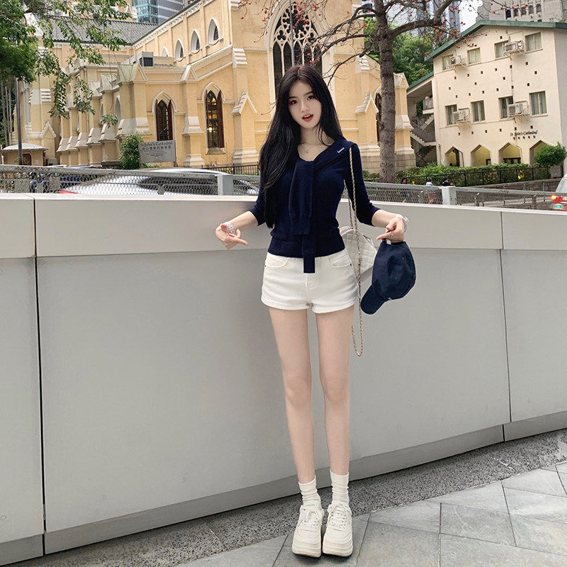 famouswang2025年夏季新款百搭辣妹韩女好身材丰胯牛仔短裤小个子