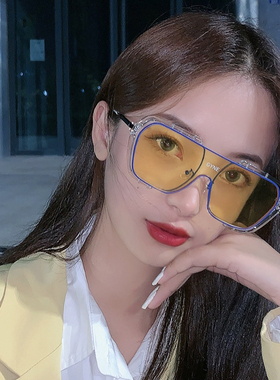 超大网红一体大框墨镜女复古黄色圆脸显瘦可配近视镜太阳眼镜男士
