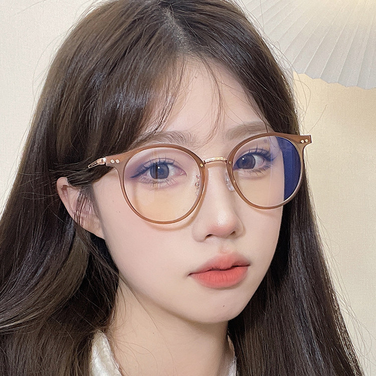女复古眼镜框合金圆可配近视