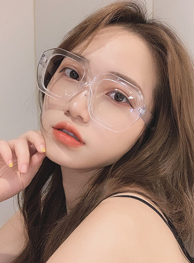 黑色粗框近视眼镜女戴度数眼镜框透明网红款ins素颜神器眼镜大框