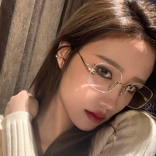 无框眼镜近视女百搭ins高颜值防蓝光辐射度数可配近视超轻平光镜