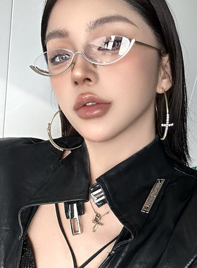 猫眼下半框眼镜近视女可配度数专业配镜小框合金超轻眼睛圆脸女款