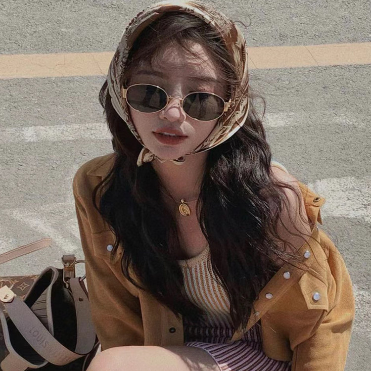 2026新款金边墨镜防晒女款小脸高级感复古金属椭圆近视太阳眼镜女