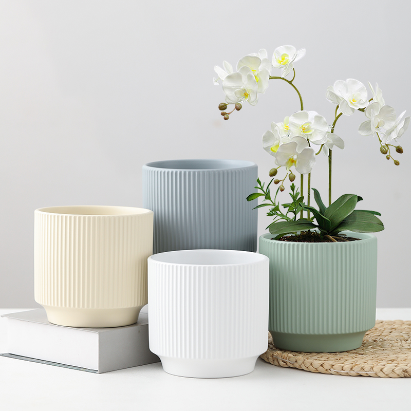 花盆陶瓷亚光北欧简约花盆大号带托盘桌面吊兰多肉蝴蝶兰绿植盆栽