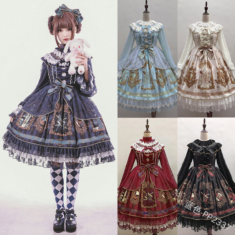 日系漫展cos服小童话洋装洛丽塔lolita公主裙复古朋克印花连衣裙