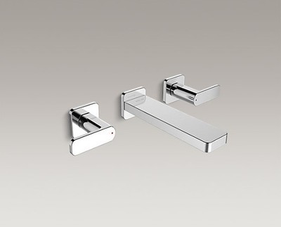 科贝拉勒K-22570T-4-CP若方双把墙出水脸盆龙头含下水入墙式全铜