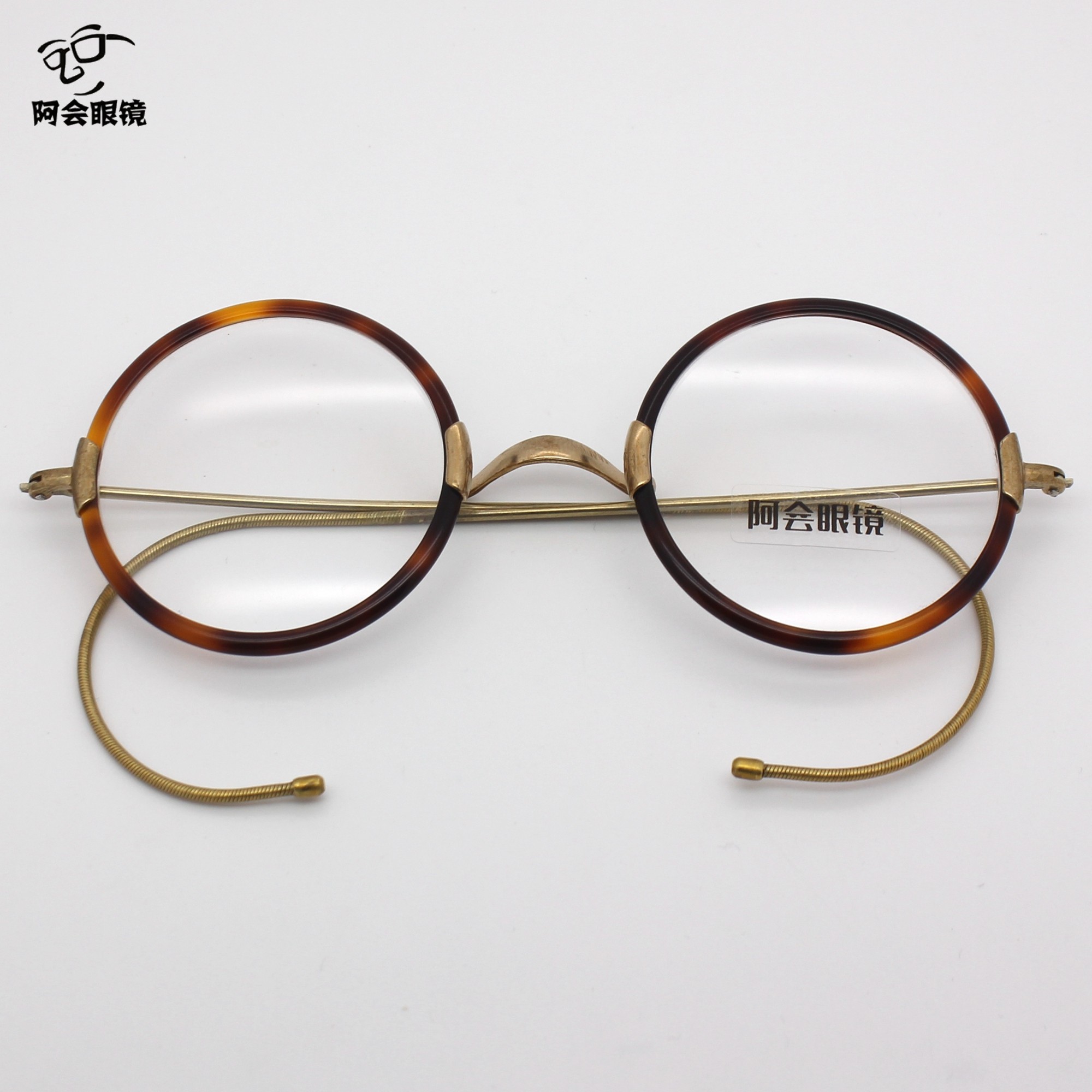 民国挂耳式全圆形小框眼镜架复古做旧风老式玳瑁手作眼镜男配近视