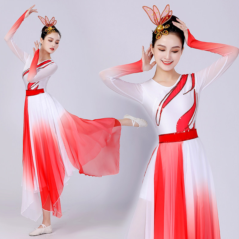 古典舞演出服飘逸中国风大气当代舞蹈服装扇子舞套装大摆裙服饰