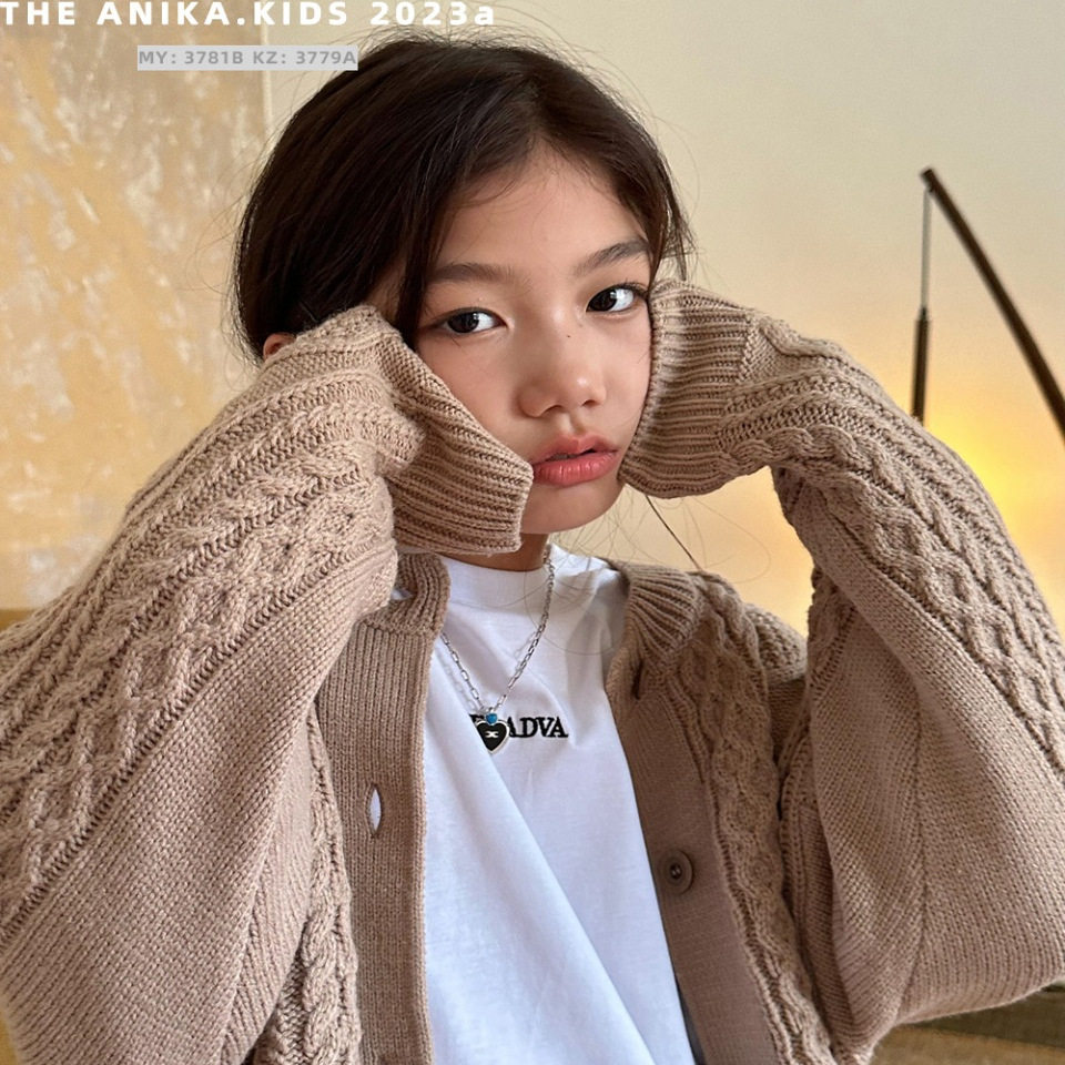 ANIKA阿尼卡儿童卫衣2023秋季新款 女童中大童毛衣开衫外套