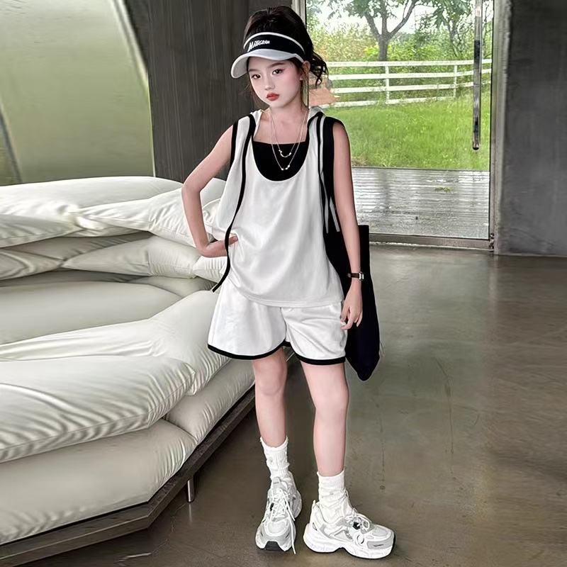 女童套装2025新简约休闲运动背心儿童装夏宽松潮范薄款短裤两件套