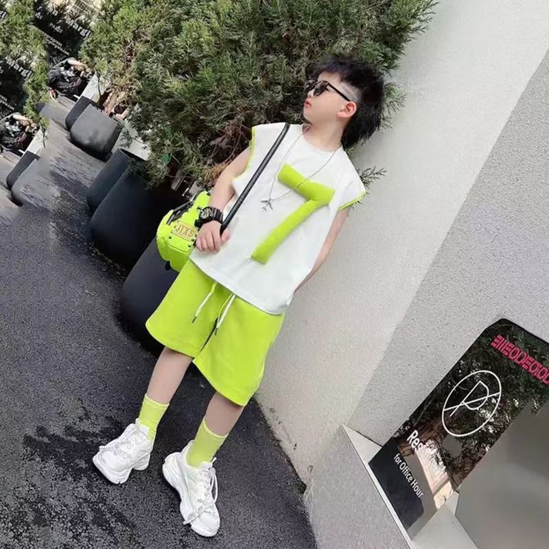 6535棉+后包男童痞帅套装夏装儿童背心无袖潮酷2025新款童装