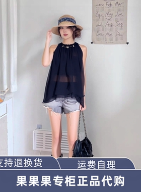 12616Y006 ONL 【串珠装饰】26春海边度假穿搭无袖圆领薄款雪纺衫