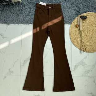 牛仔裤 女春季 辣妹百搭高腰高弹显瘦喇叭裤 美拉德棕色