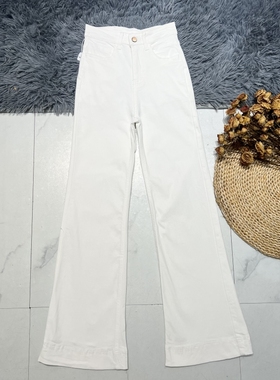 夏季bi备～白色微喇牛仔裤女2025年流行新款高腰紧身喇叭裤薄款