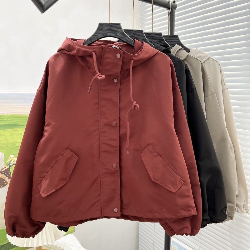 日常基础款女装秋季休闲连帽短外套运动宽松夹克登山服冲锋衣