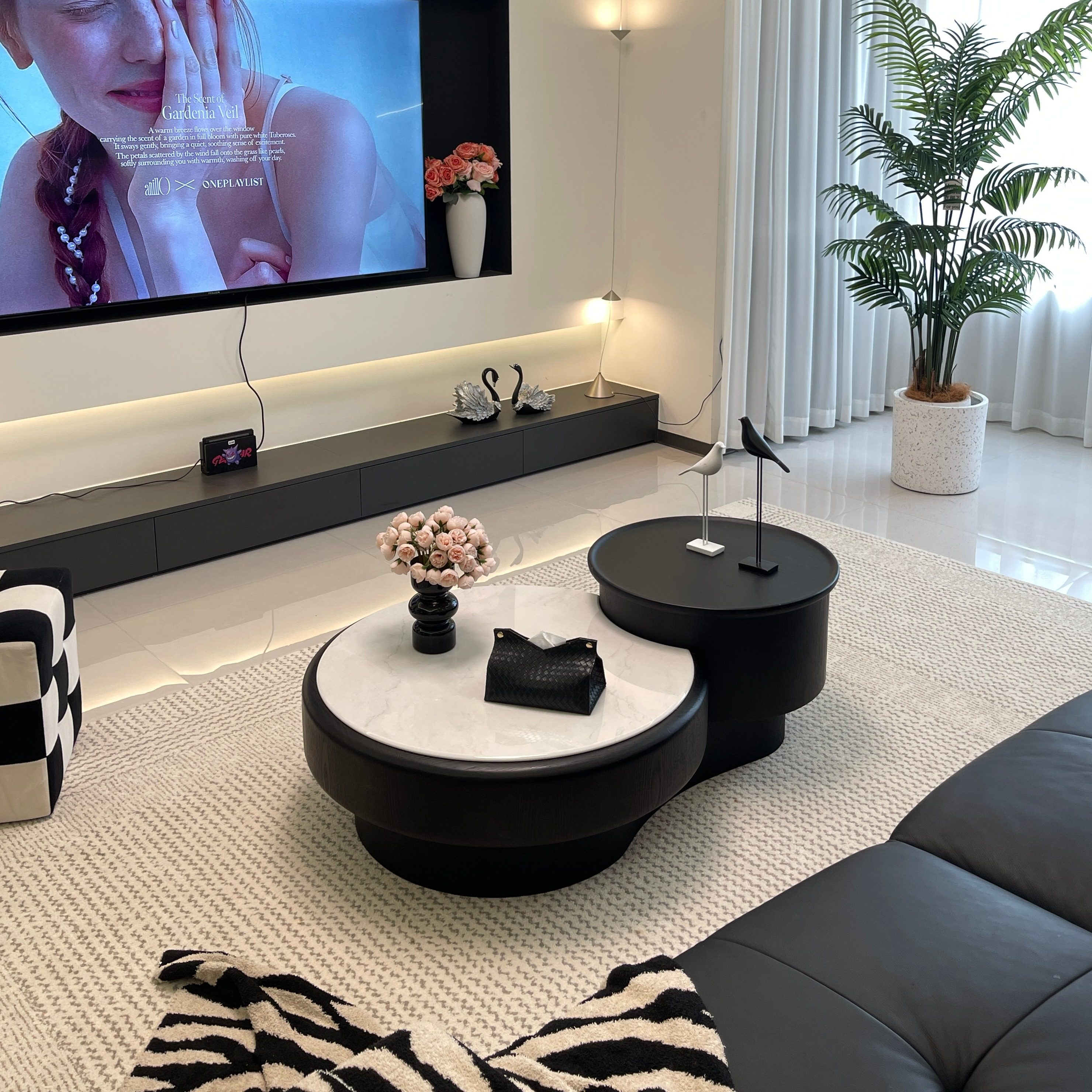 大理石茶几客厅家用圆形意式轻奢2025新款大小户型升降茶几储物款