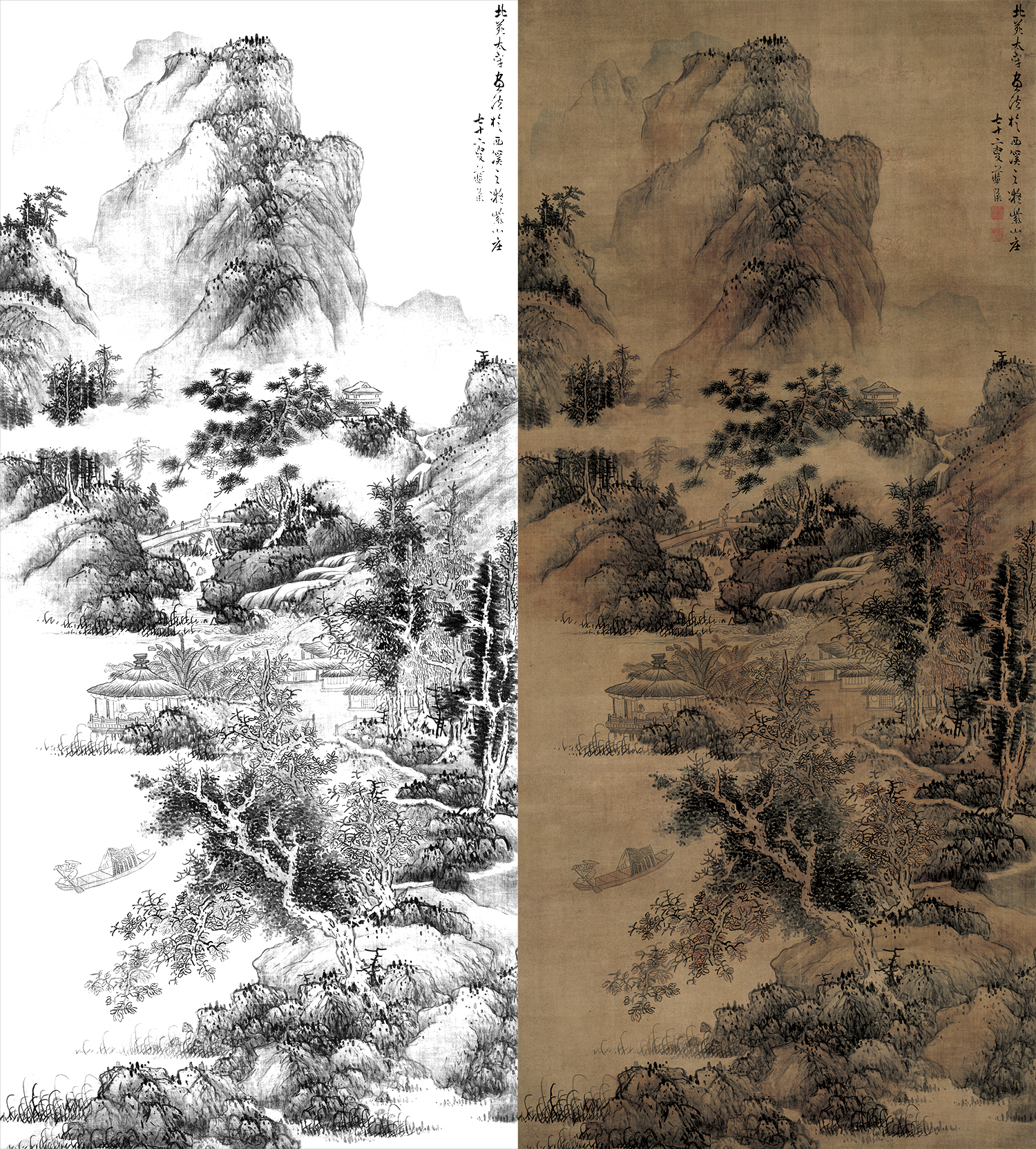 明蓝瑛茅亭话旧图国画山水画临摹底稿画芯线稿会所装饰画名人字画-封面