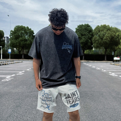 JGOR国潮牌原创美式街头做旧水洗印花小领口重磅宽松短袖T恤tee男