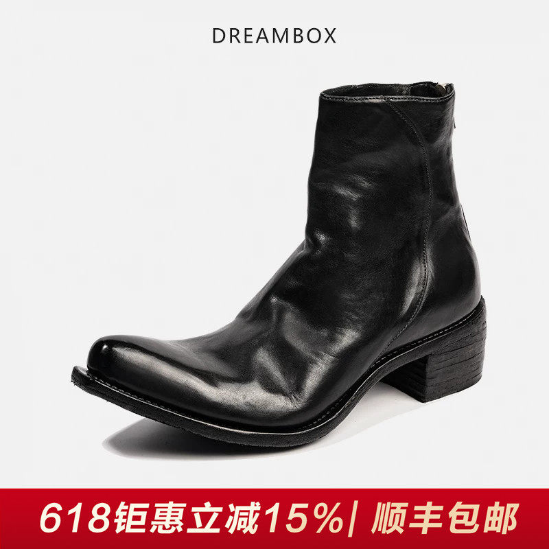 DREAMBOX钧博巫师靴水洗马皮手工固特异尖头切尔西靴英伦潮款男靴
