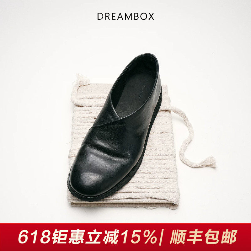 DREAMBOX钧博一脚蹬水洗马皮休闲皮鞋2026新款极简风男士夏季鞋子