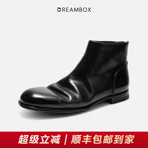 钧博马臀皮后拉链皮靴