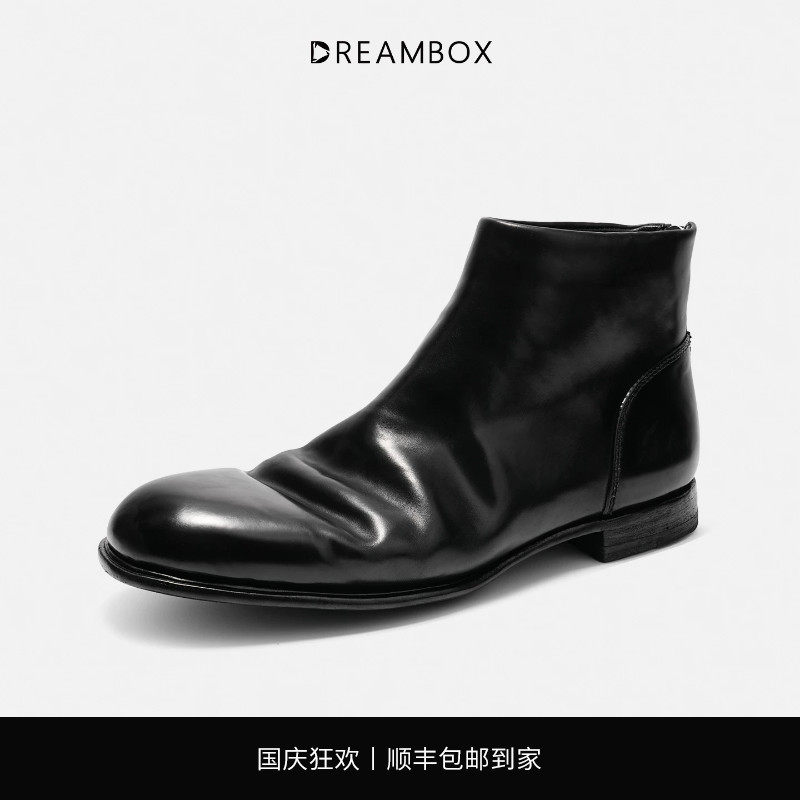 钧博马臀皮后拉链皮靴
