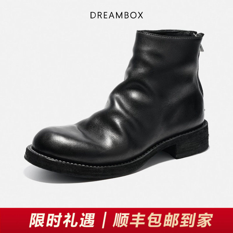 DREAMBOX钧博法国进口HAAS小牛皮男靴加绒保暖纯手工皮靴2026新款