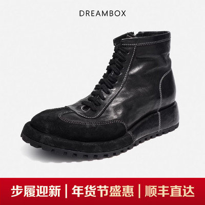 钧博秋冬新款马皮防滑厚底马丁靴