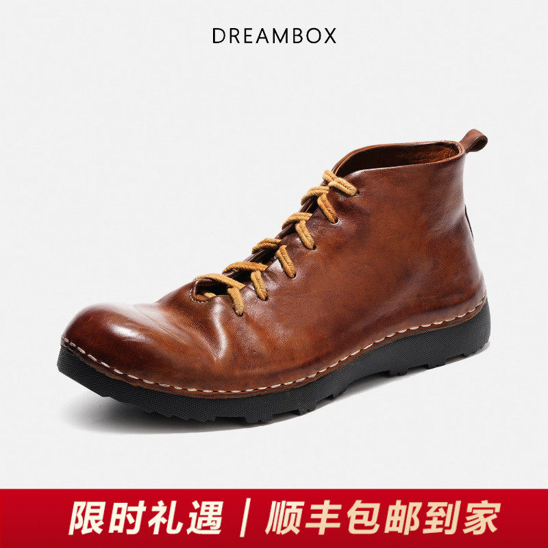 DREAMBOX钧博水洗马皮纯手工高帮男鞋英伦复古百搭马丁靴秋冬短靴
